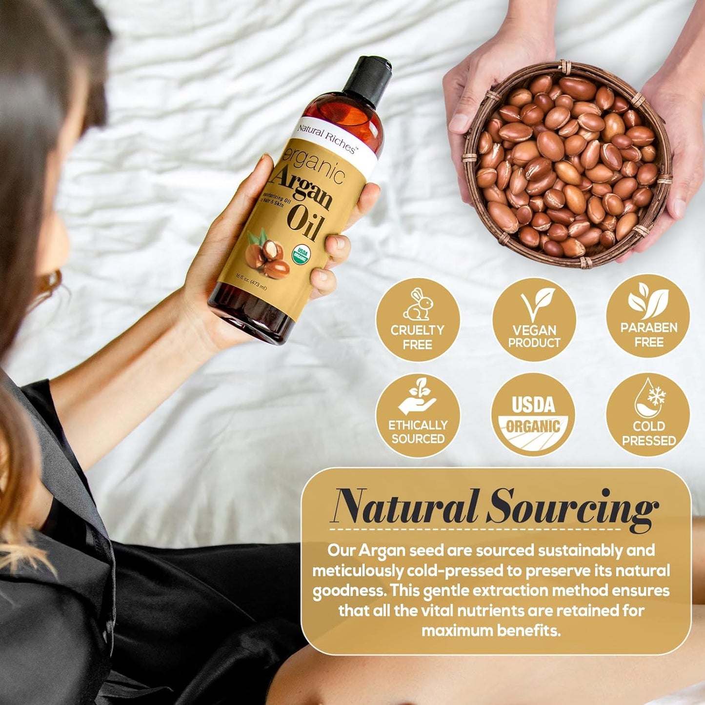 Organic Argan Oil of Morocco - Deep Moisturizing Hair Serum | 16oz Cold Pressed for Dry, Damaged Hair