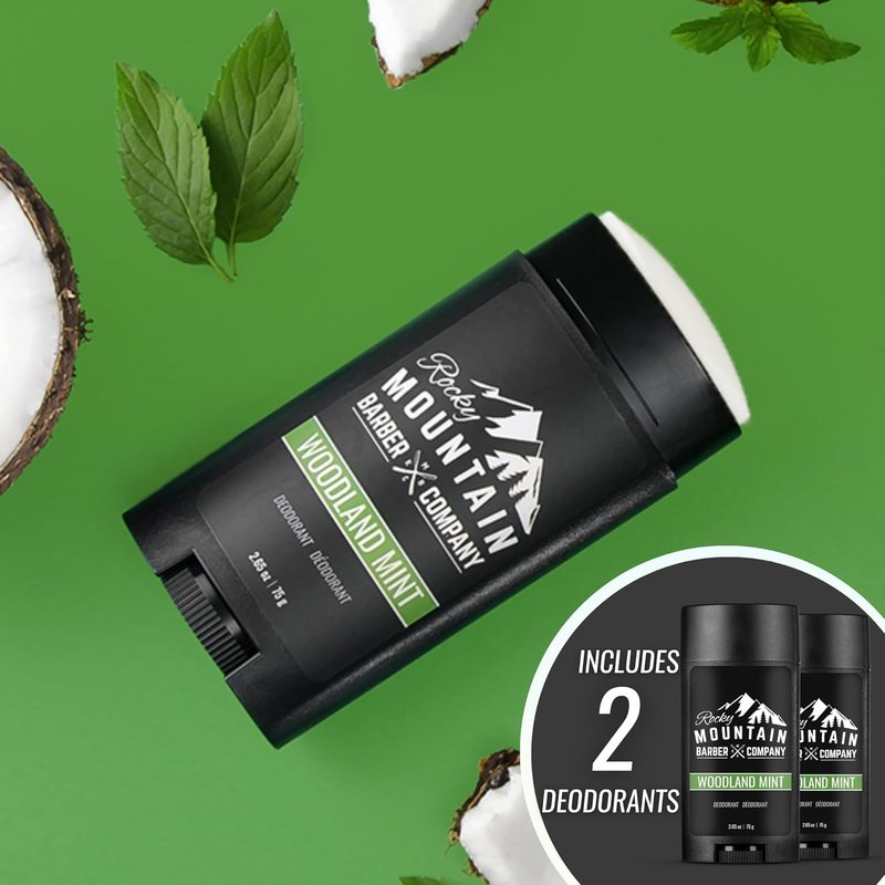 Natural Deodorant for Men - Aluminum-Free, Plant-Based Formula with Peppermint Oil | Woodland Mint Scent, 2.65 oz Each