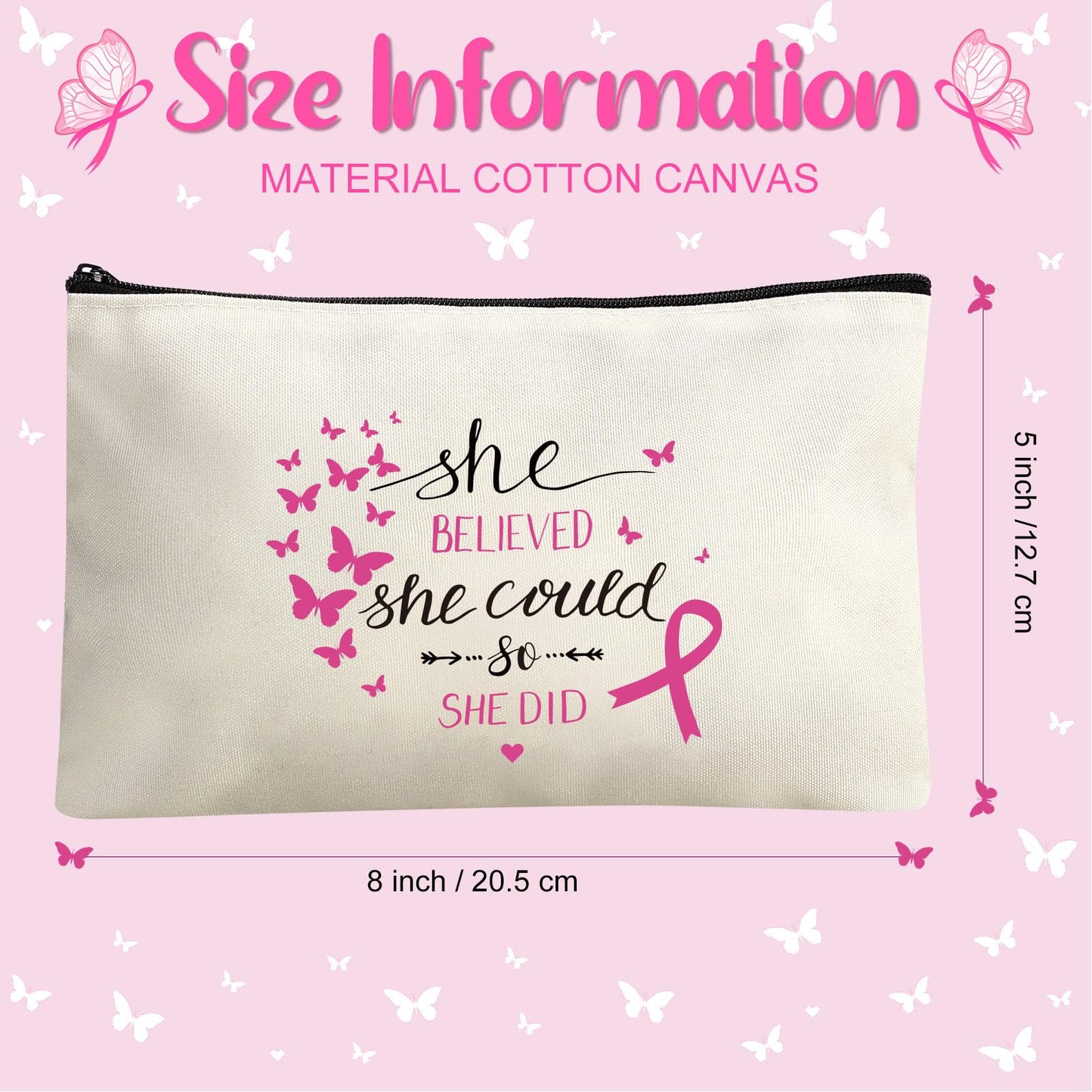 Xuniea Breast Cancer Awareness Bag Pink Ribbon Travel Makeup Pouch Breast Cancer Cosmetic Pouch Portable Canvas Breast Cancer Gift Bag for Vacation Travel Women Breast Cancer Awareness Party (24 Pcs)