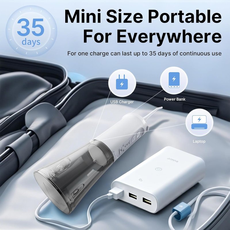 Water Dental Flosser - Portable Cordless Oral Irrigator with 5 Modes, 310 ML Capacity | IPX7 Waterproof, 4 Jet Tips, White