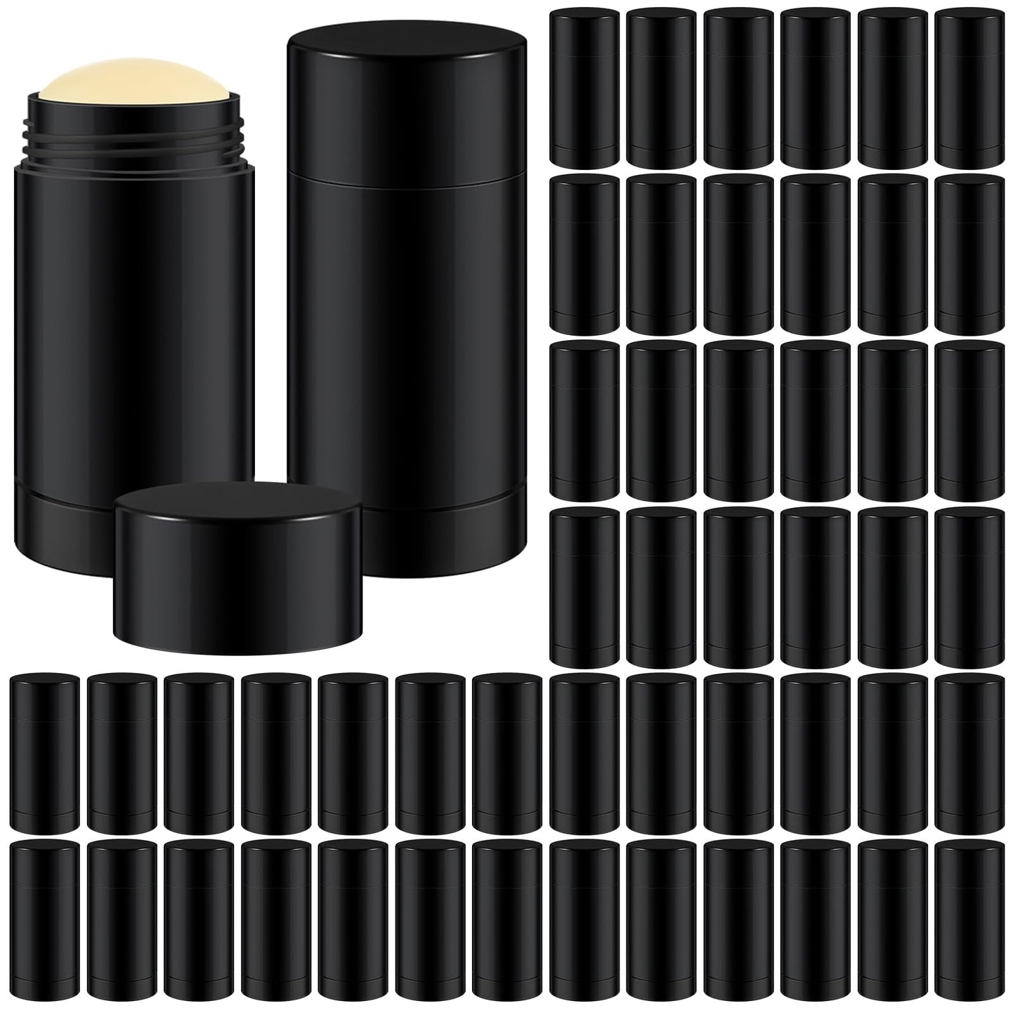 Teenyyou 50 Pcs 15 ml Empty Deodorant Containers Twistup Filling Stick Plastic Deodorant Container Refillable Bottles Bottomfill Round Lip Balm Tubes Cylinder for Homemade DIY Lip Balm(Black)