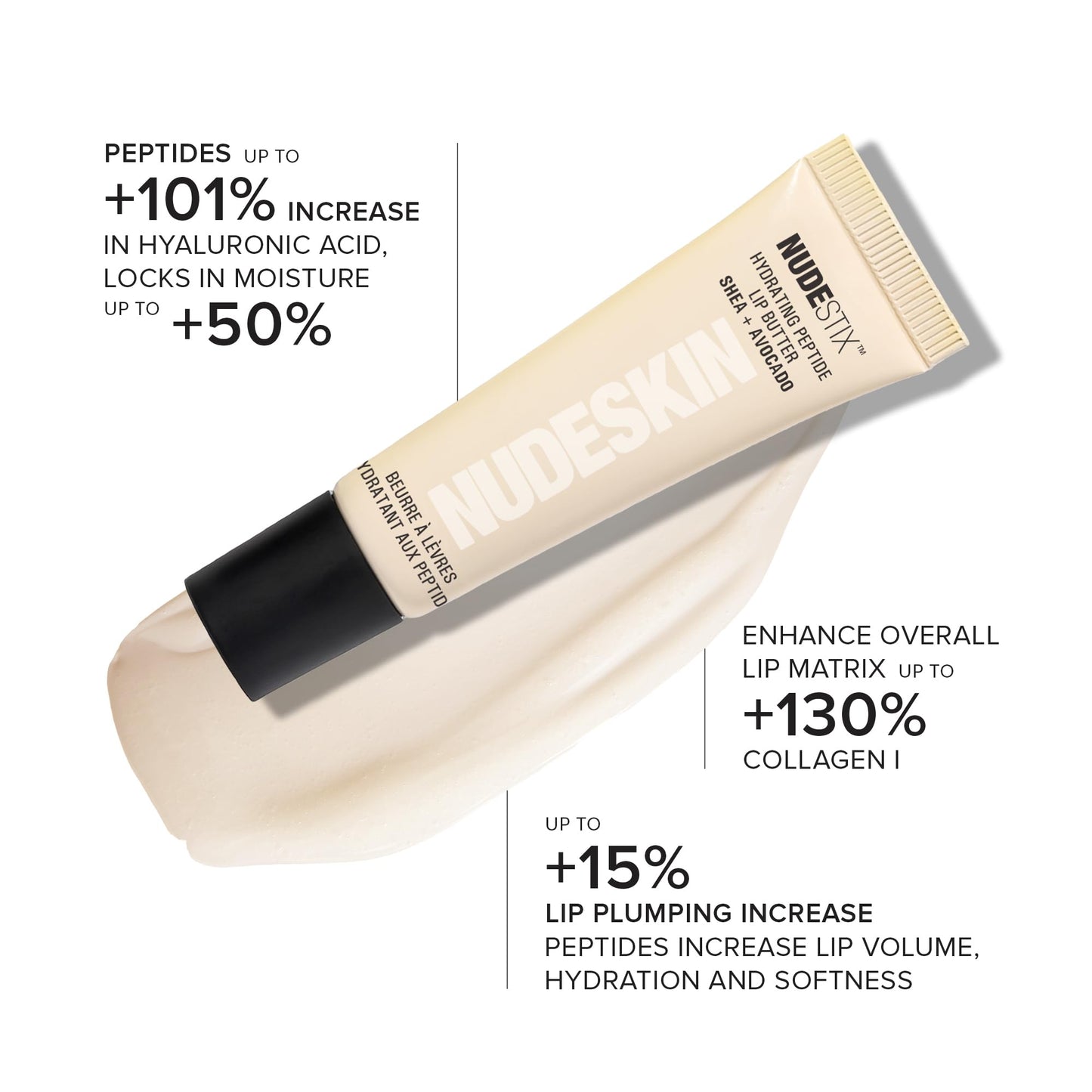Nudestix Hydrating Peptide Lip Butter – Glossy Lip Balm with Avocado, Shea Butter & 2% Peptides for Hydration & Plumping | Clean, Vegan & Cruelty-Free - Clear Gloss