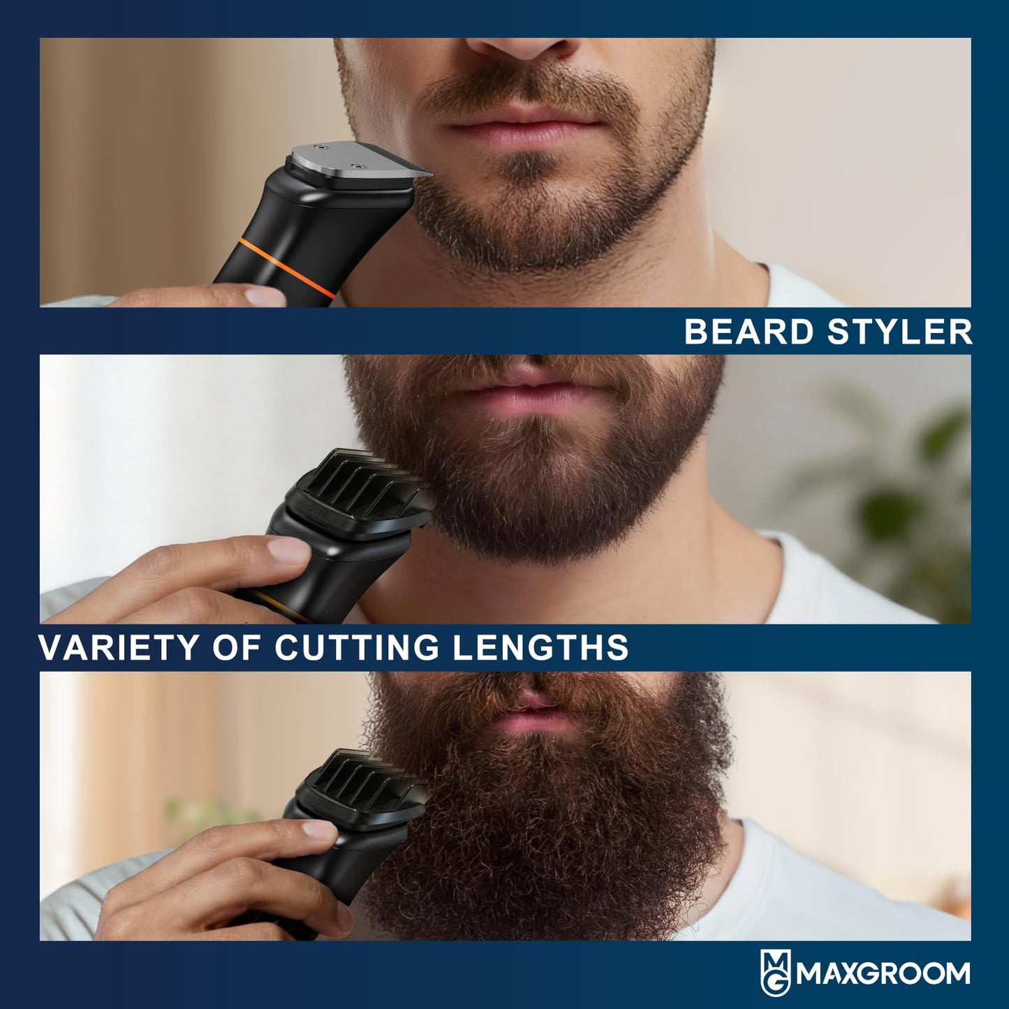 MAXGROOM 6 in 1 Beard Trimmer for Men, Waterproof Cordless Electric Razor Shaver, Men's Grooming Kit for Mustache, Hair, Face, Nose and Body, USB Recharge Dock - Black