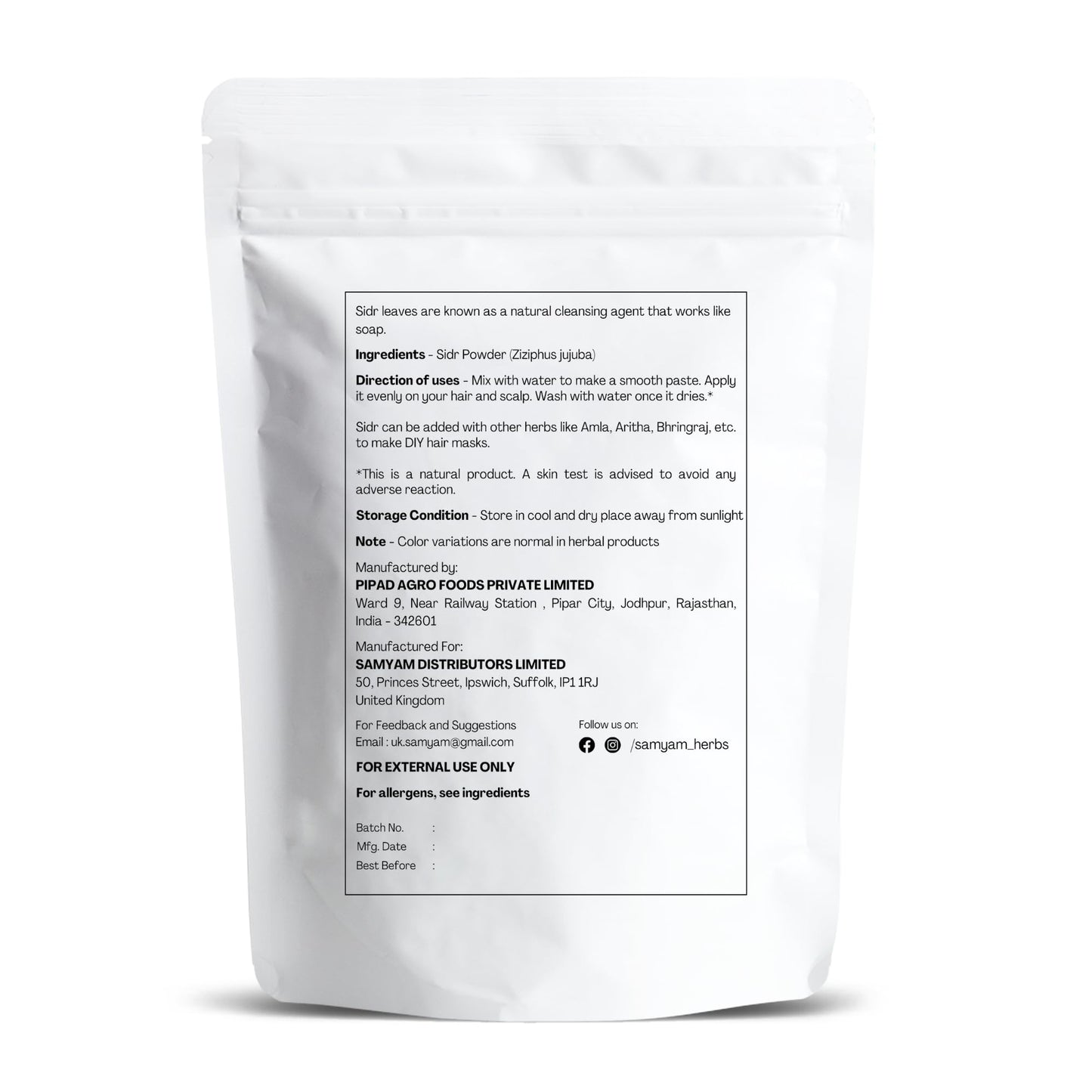 SAMYAM Natural Sidr/Jujube Powder - 1Kg (2.2 lb) | Natural Hair and Body Cleanser, Herbal Soap