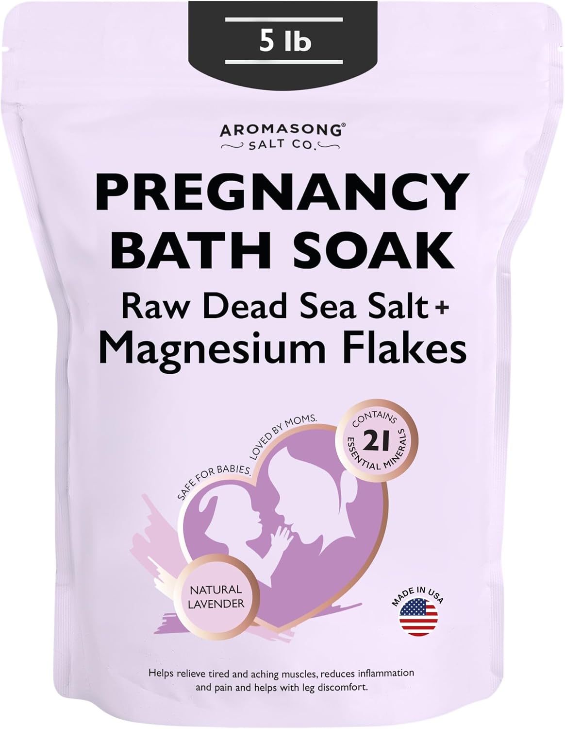 Aromasong Dead Sea Pregnancy Bath Soak - Natural Lavender Magnesium Flakes for Muscle Relief | 5 LB