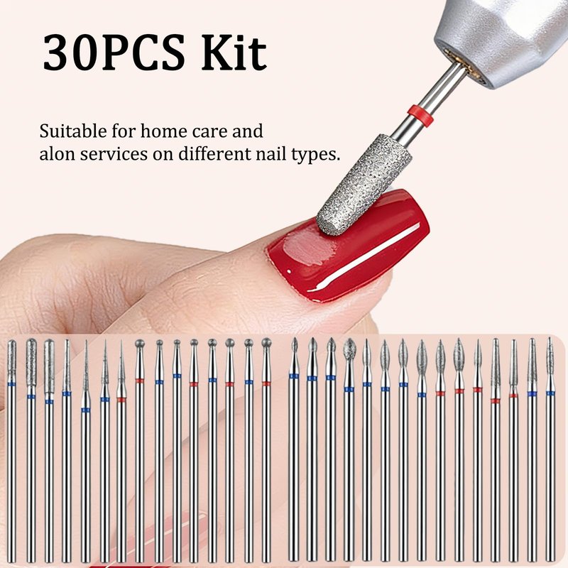 Nail Drill Bits, Diamond Cuticle Drill Bits for Electric Nail File, Cuticle Bits, Diamond Manicure Bits, Brocas para Drill Nails, 3/32 inch 30PCS Kit