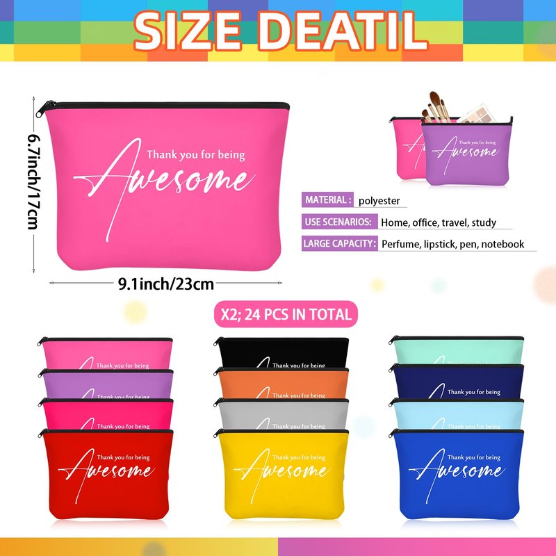 Buryeah 24 Pcs Cosmetic Bags for Womens End of Year Gift Graduation Gift Thank You for Being Awesome Makeup Bags Bulk for Students Teacher(Colorful)