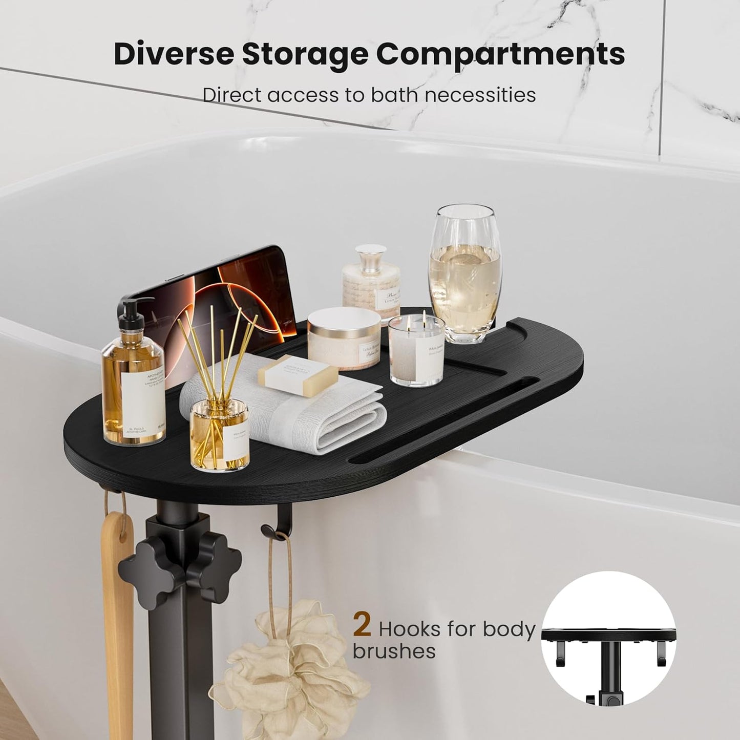 Bamboo Bathtub Table - Adjustable Height Freestanding Bath Tray Caddy | Perfect Housewarming & Wedding Gift