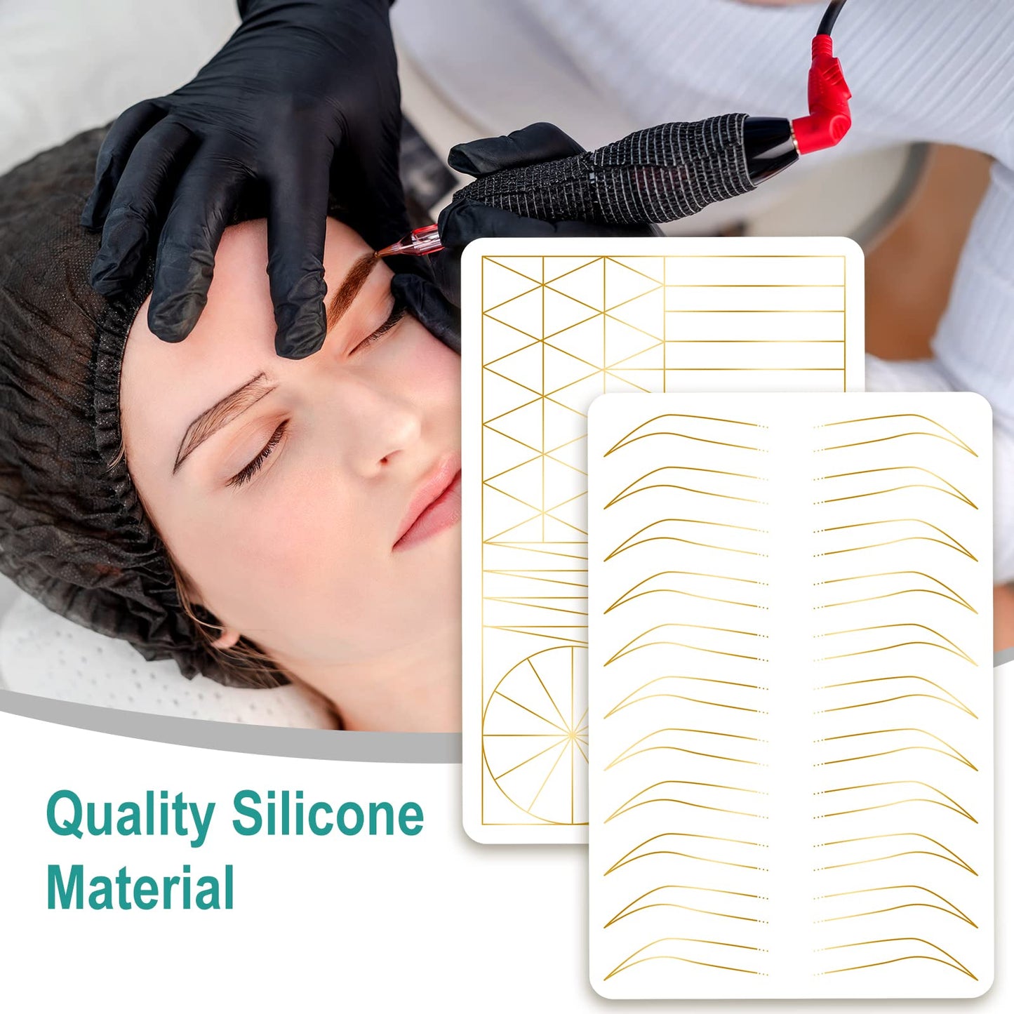 Guapa Silicone Eyebrow Practice Skin Ombre Powder Brows Fake Skin Sheet Double Sides Microblading Practice Skin for Tatto Artists and Beginners (3pcs White Brow Skin with Golden Outline)