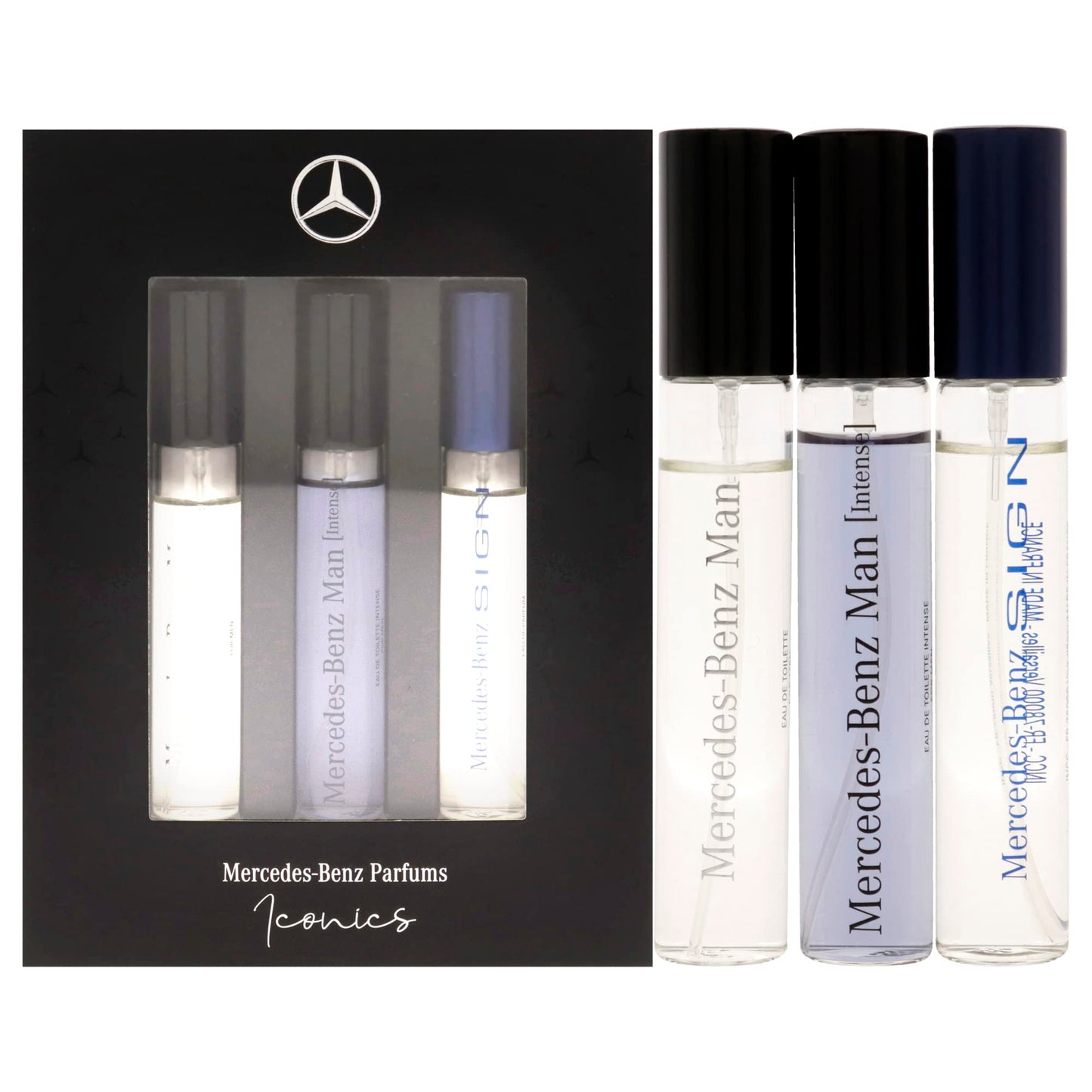 2022 Discovery Coffret Gift Set by Mercedes-Benz - Perfumes for Men - Contains 5 ml of Man, Man Intense, and Sign - Aromatic Woody Spicy Scents - Evokes Power and Sensuality of Gentlemen - 3 pc