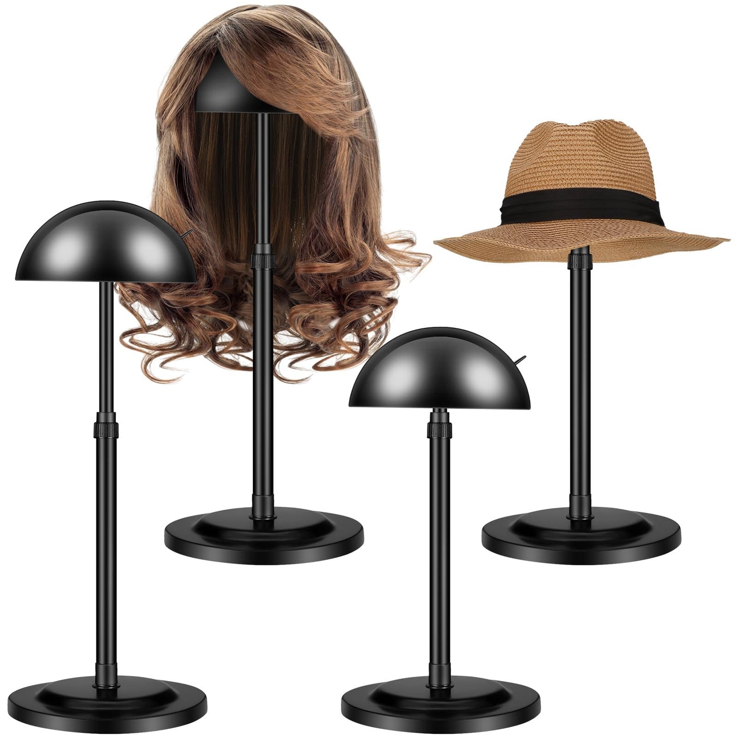 Tatuo 4 Pcs Wig Stand, 9.8-18.9" Adjustable Hat Stand for Display Portable Wig Head Holder for Multiple Travel Styling DIY Head for All Wigs Travel Wigs Hair Stylist Gift Non Slip Stable(Black)