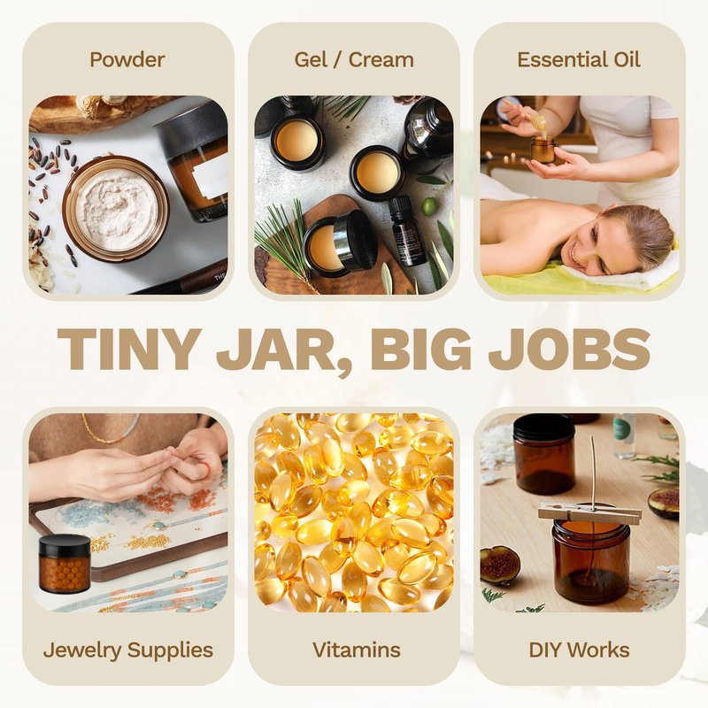 4 oz Small Glass Jars with Lids, Bumobum 36 Pack Amber Glass Lotion Jars with Inner Liners, 120ml Round Refillable Empty Containers with Blank Labels for Cream, Body Scrub, Cosmetic