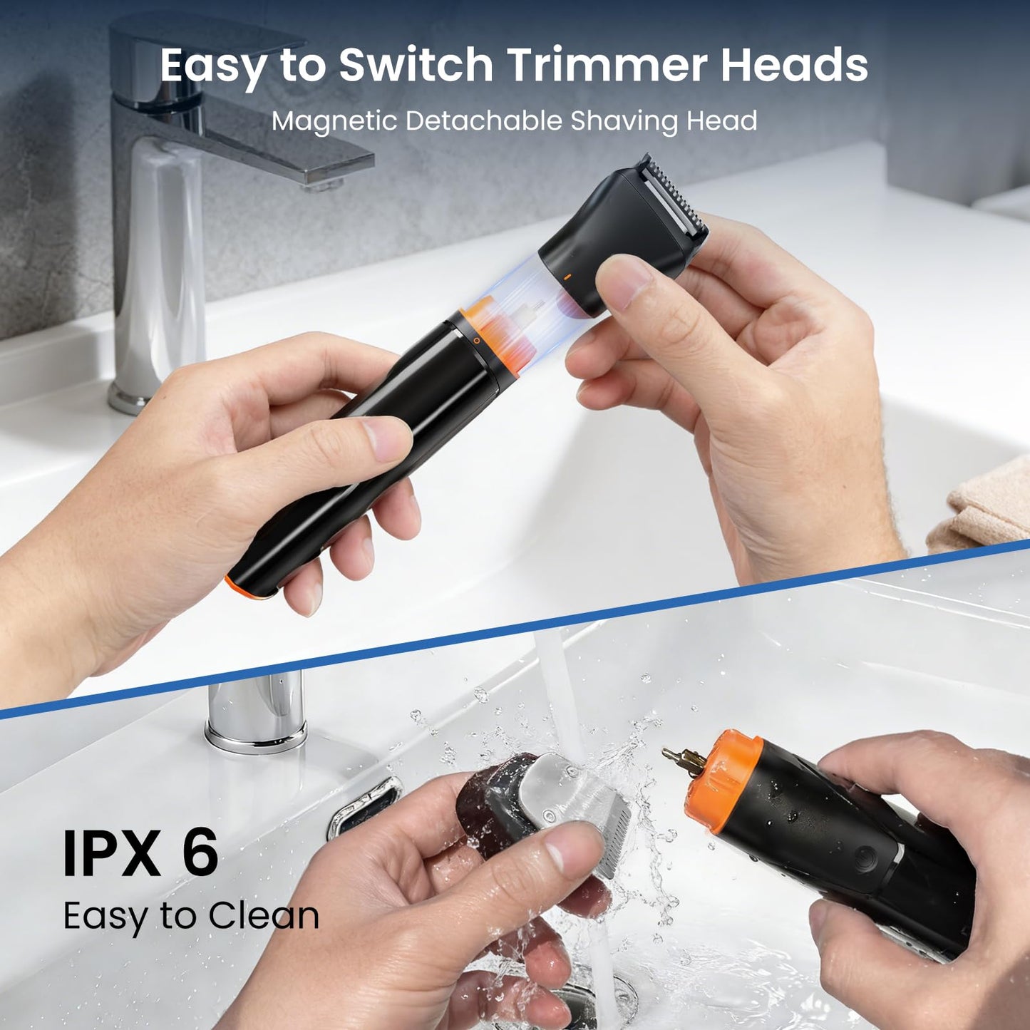 MAXGROOM 6 in 1 Beard Trimmer for Men, Waterproof Cordless Electric Razor Shaver, Men's Grooming Kit for Mustache, Hair, Face, Nose and Body, USB Recharge Dock - Black