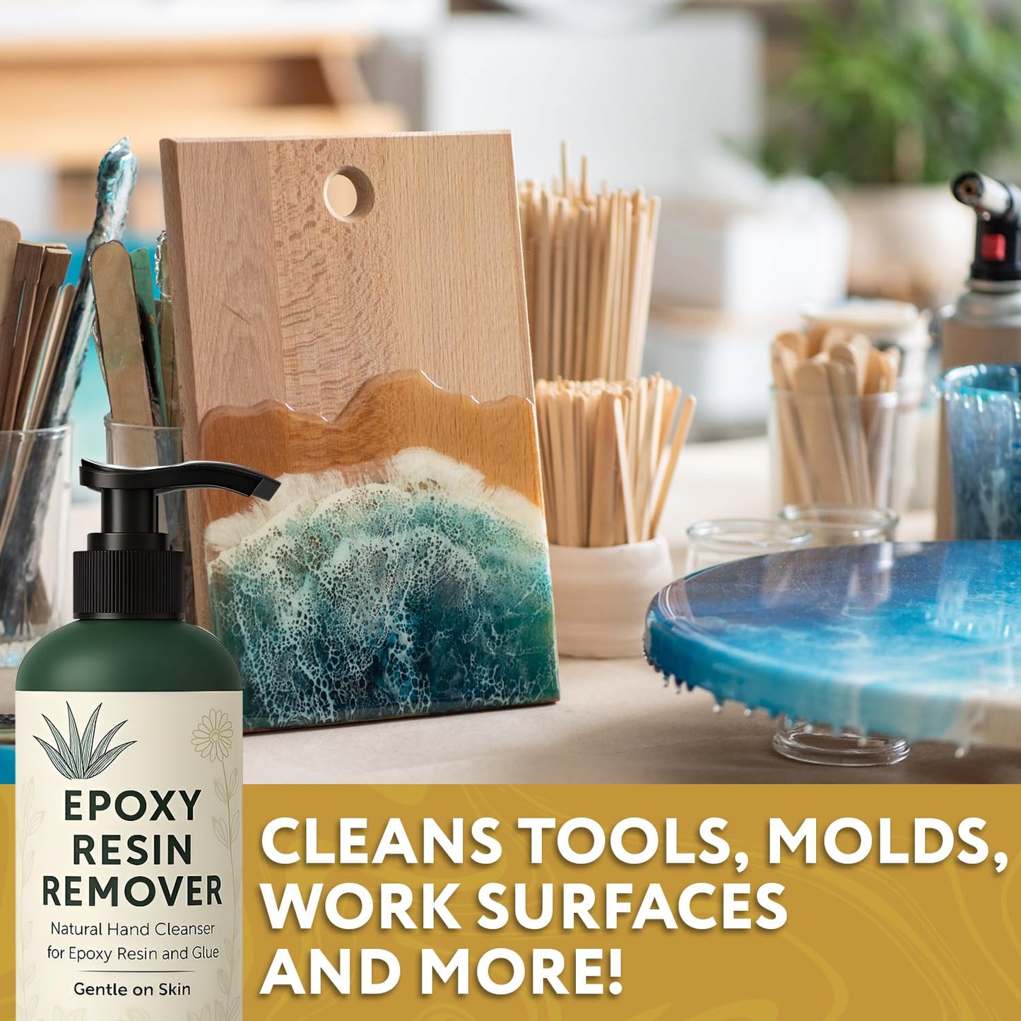 [10oz] Epoxy Resin Cleaner/Remover - Natural Hand Cleaner, Gentle & Moisturizing, For Artists & Resiners, Magically Removes Uncured Resin, Glue, & Paint from Skin, Tools, Molds, Work Surfaces, & More