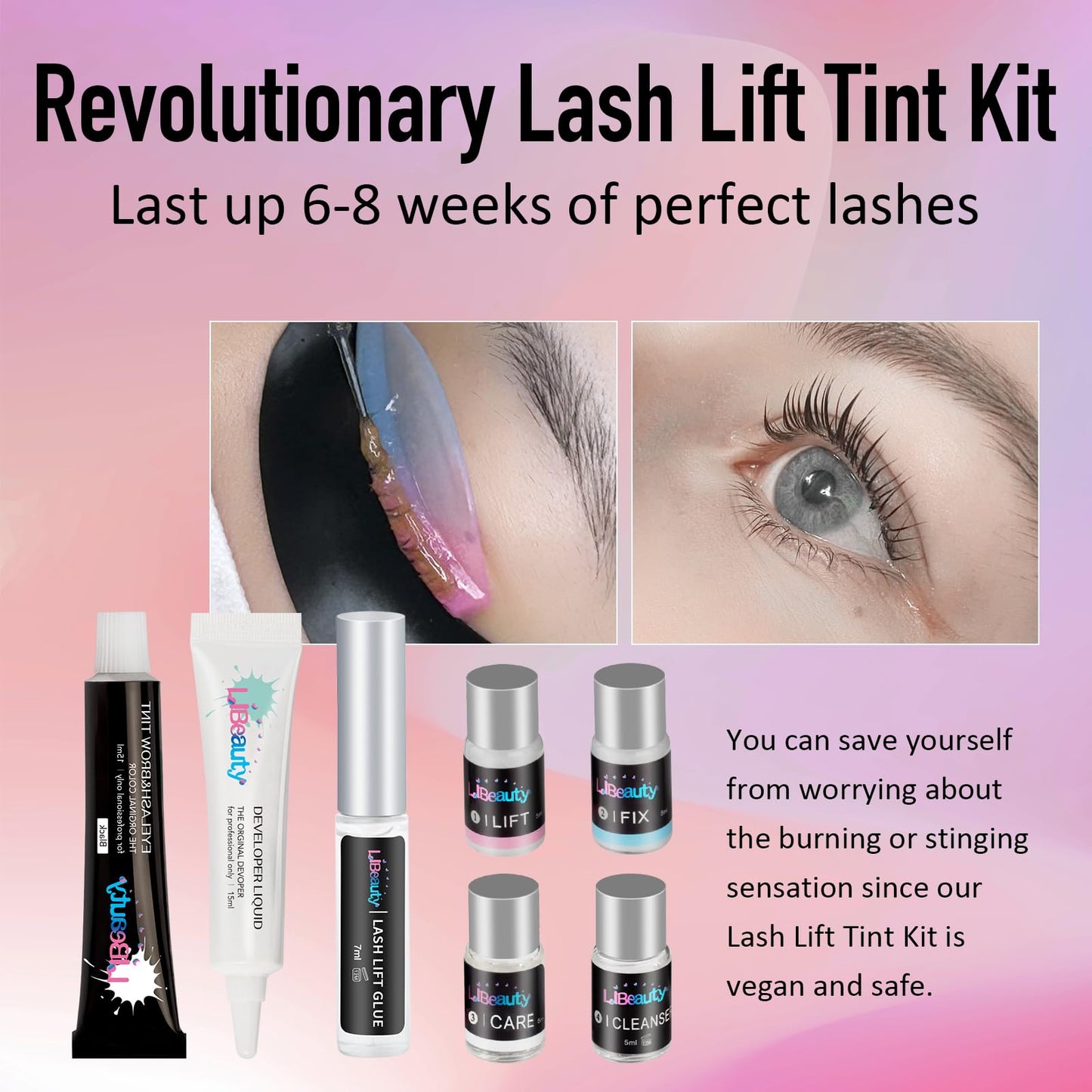 Libeauty Eyelash Lift and Tint Kit Fast Curling Coloring Lash Perm Black Dye Kit With L&C Shapes Lash Lifting Pads Suitable for Salon & Home Use