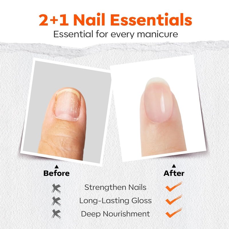 modelones Nail Polish Top Coat Base Coat 3-in-One, 15 Ml Clear Nail Strengthener Quick Dry Long Lasting Shine Chip Fade Resistant Nails Protect Care Gifts for Women