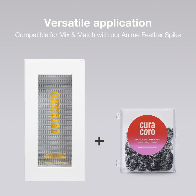Curacoro Anime Feather Spike Lash Extensions – 360 Fans Lightweight and Defined Laser-Printed Premade Lash Spikes, Anime Lashes LC Curl 7–13mm for Professionals