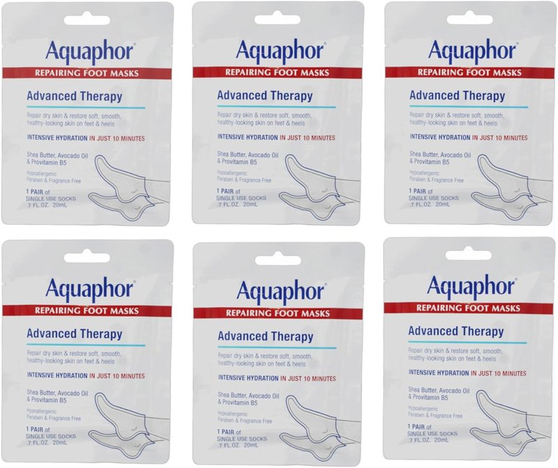Moisturizing Foot Masks - Aquaphor Repairing Socks with Avocado Oil & Shea Butter | Pack of 6