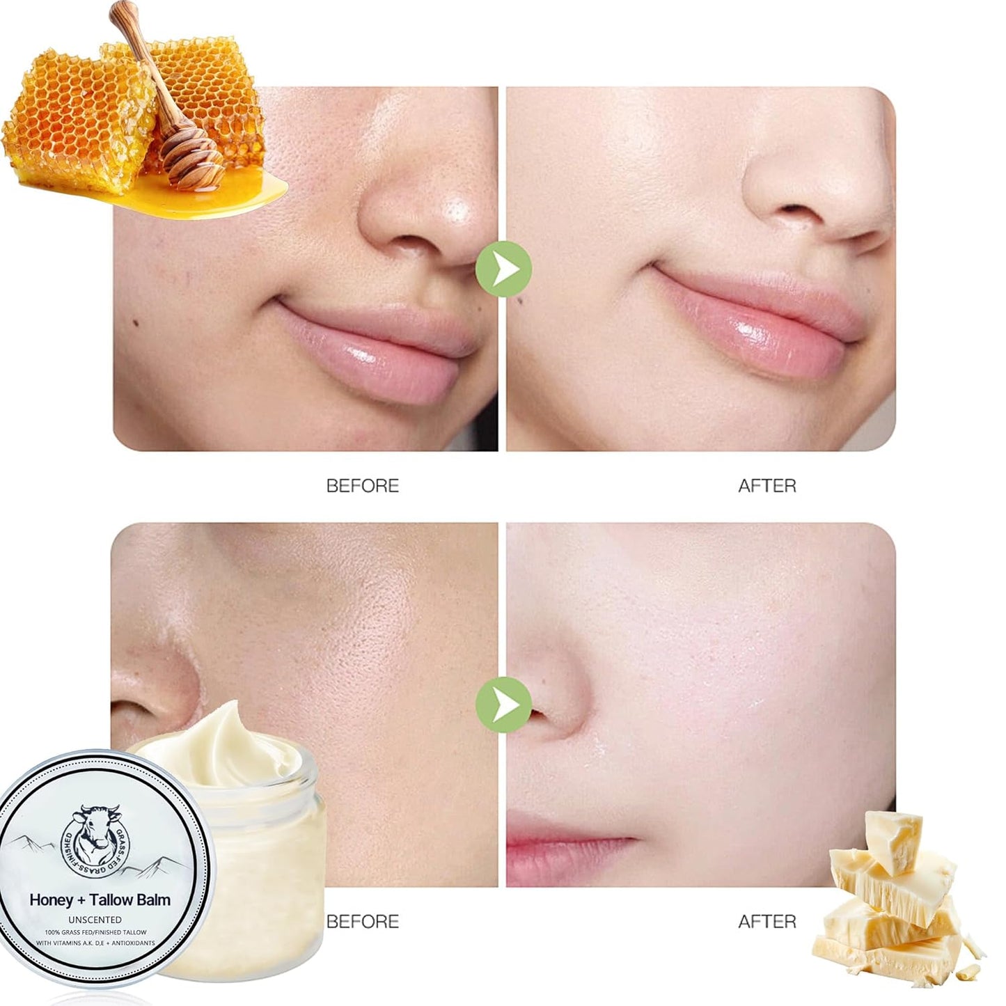 Grass Fed Honey Tallow Balm - Organic Moisturizing Cream for Smooth Skin | Face & Body Use