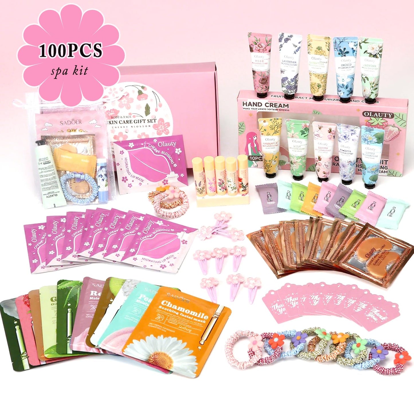 100 PCS Spa Skincare Set for Women,Spa Party Favors Supplies Include Face Masks,Eye Mask,Lip Balm,Hand Cream,Lip Mask,Bulk Gifts,Valentines Day Gifts For Her,Skincare