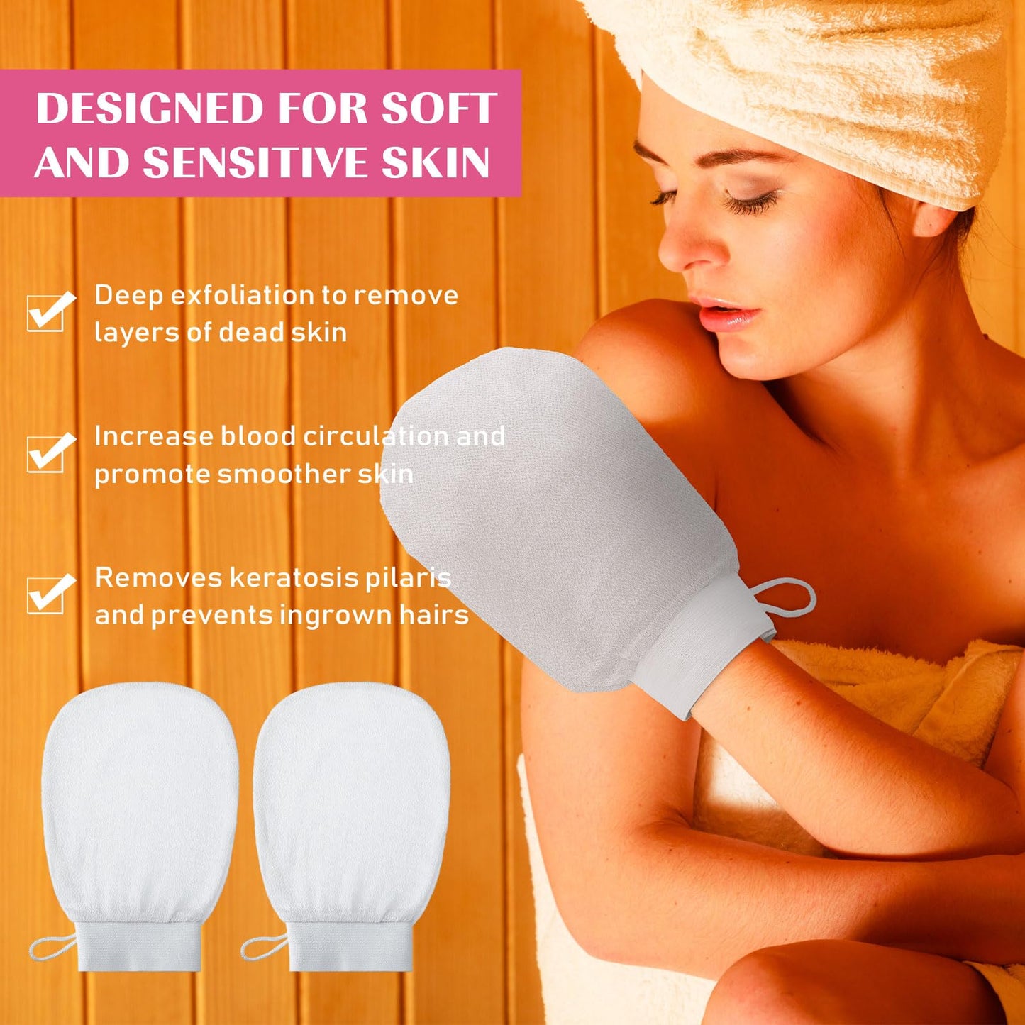 FoldTier 20 Pcs Exfoliating Glove Bulk Summer Exfoliator Mitt Body Scrubber 150d Viscose Fiber Skin Korean Scrub Mitt for Spa Massage Dead Skin Remover for Men and Women(20 Pcs,White)