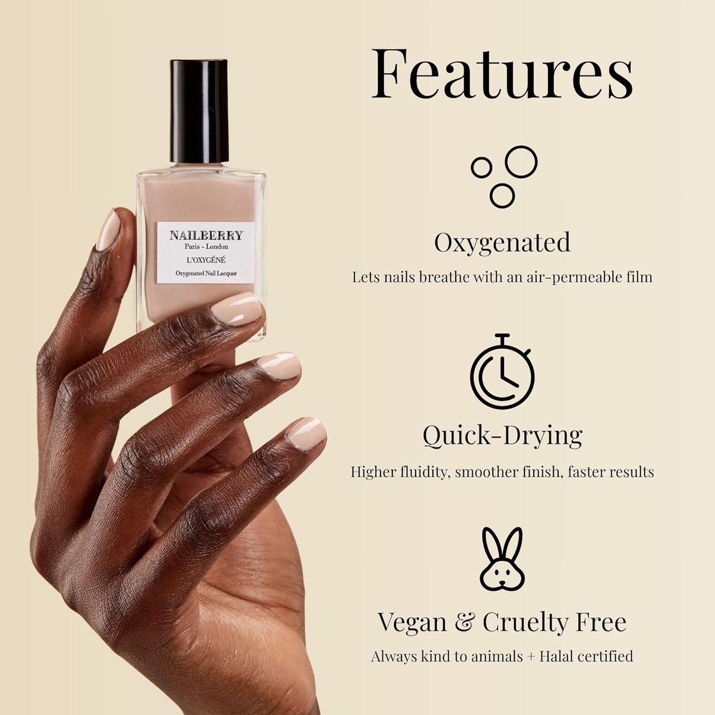 Nailberry L'Oxygéné Oxygenated Nail Lacquer - Gray Black Semi-Sheer Polish | UV Protected & Vegan | 15 ml