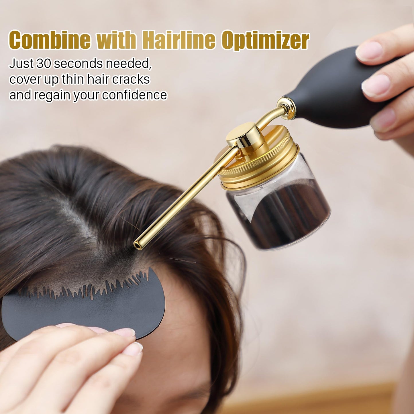 Hohean Hair Building Fiber Spray with Hairline Optimizer, Hair Fibers Spray for Hair-building, Portable Fiber Powder with Nozzle, Hairline Building Powder Accessory(Gold)