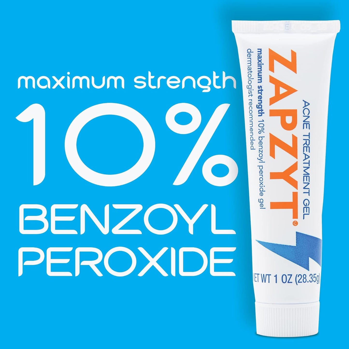 Zapzyt Acne Treatment Gel - Maximum Strength Formula for Clear Skin | 1.0 oz (Pack of 6)