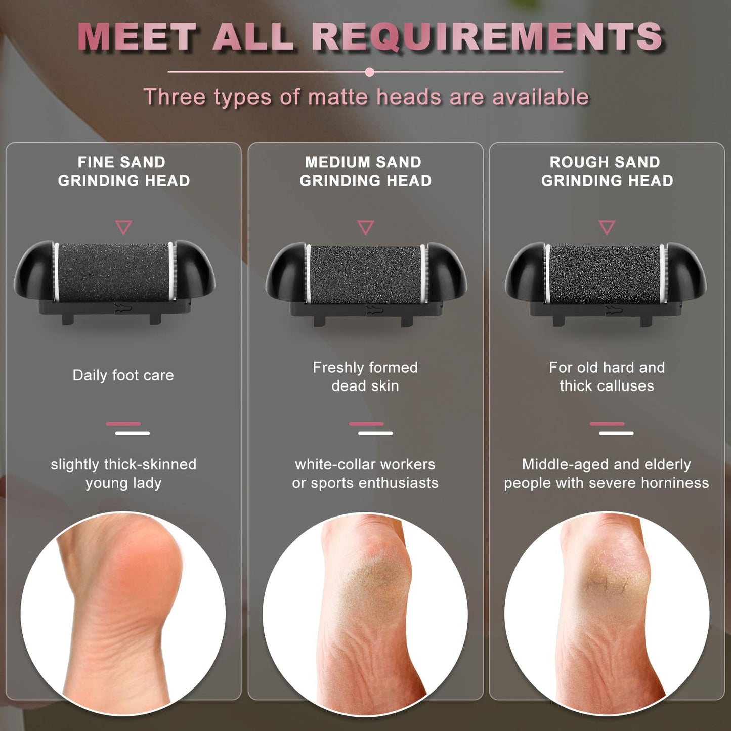 Electric Foot Callus Remover with 3 Roller Heads 2 Speed Rechargeable,Professional Pedicure Pedicure Kit Waterproof Foot Scrubber File,Pedicure Tools,Foot Care for Dead Hard Cracked Dry Skin
