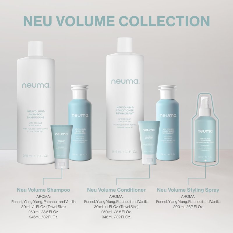 Neuma Neu Volume Styling Hair Spray 6.7 Fl. Oz. Heat Protectant Volumizing Spray with Fennel, Ylang Ylang, Patchouli, and Vanilla Scent, Hair Volumizer for Fine Hair