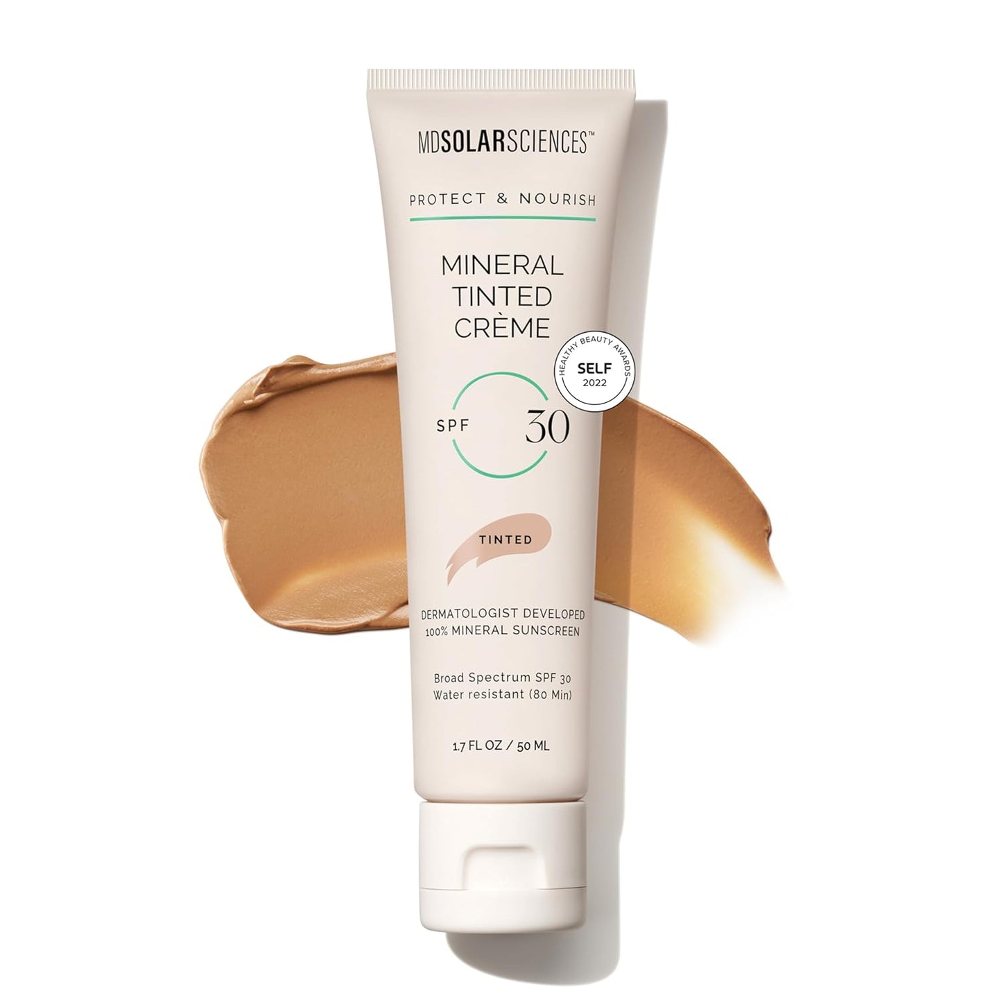 MDSolarSciences Mineral Tinted Crème Sunscreen SPF 30 - Water-Resistant Zinc Oxide Formula | Natural Matte Finish | 1.7 Fl Oz