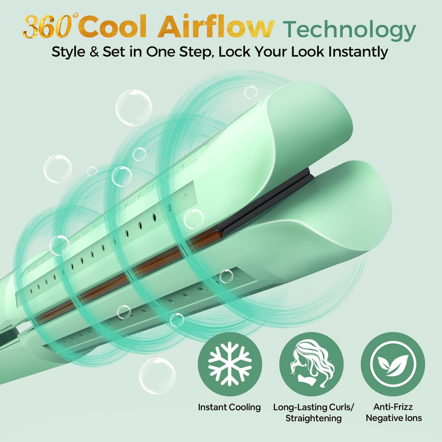 SUNMAY 360°Airflow Hair Straightener,0.95 Inch Titanium Straightener and Curler with Cooling Air Lock in Quick Style,Negative Ions Flat Iron Hair Straightener for Women,Dual Voltage,Auto Shut Off