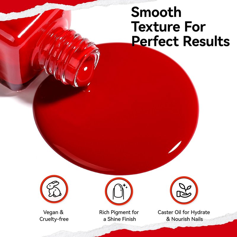 Nailshion Red Nail Polish French Nail Art Regular Nail Polish 9-Toxic Free Vegan Enrich with Castor Oil Fast Air Dry 375 Classic Toe Fingernail Polish Manicure Salon DIY Design at Home