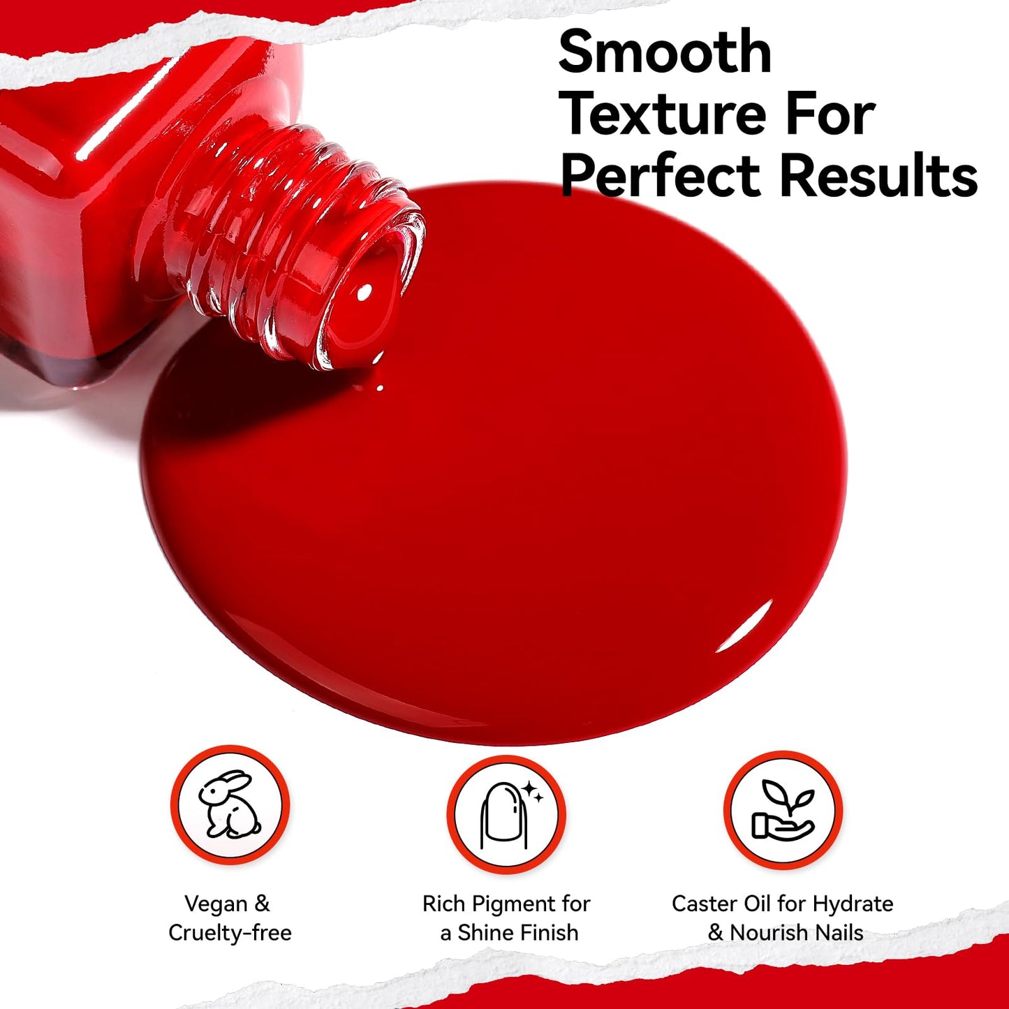 Nailshion Red Nail Polish French Nail Art Regular Nail Polish 9-Toxic Free Vegan Enrich with Castor Oil Fast Air Dry 375 Classic Toe Fingernail Polish Manicure Salon DIY Design at Home