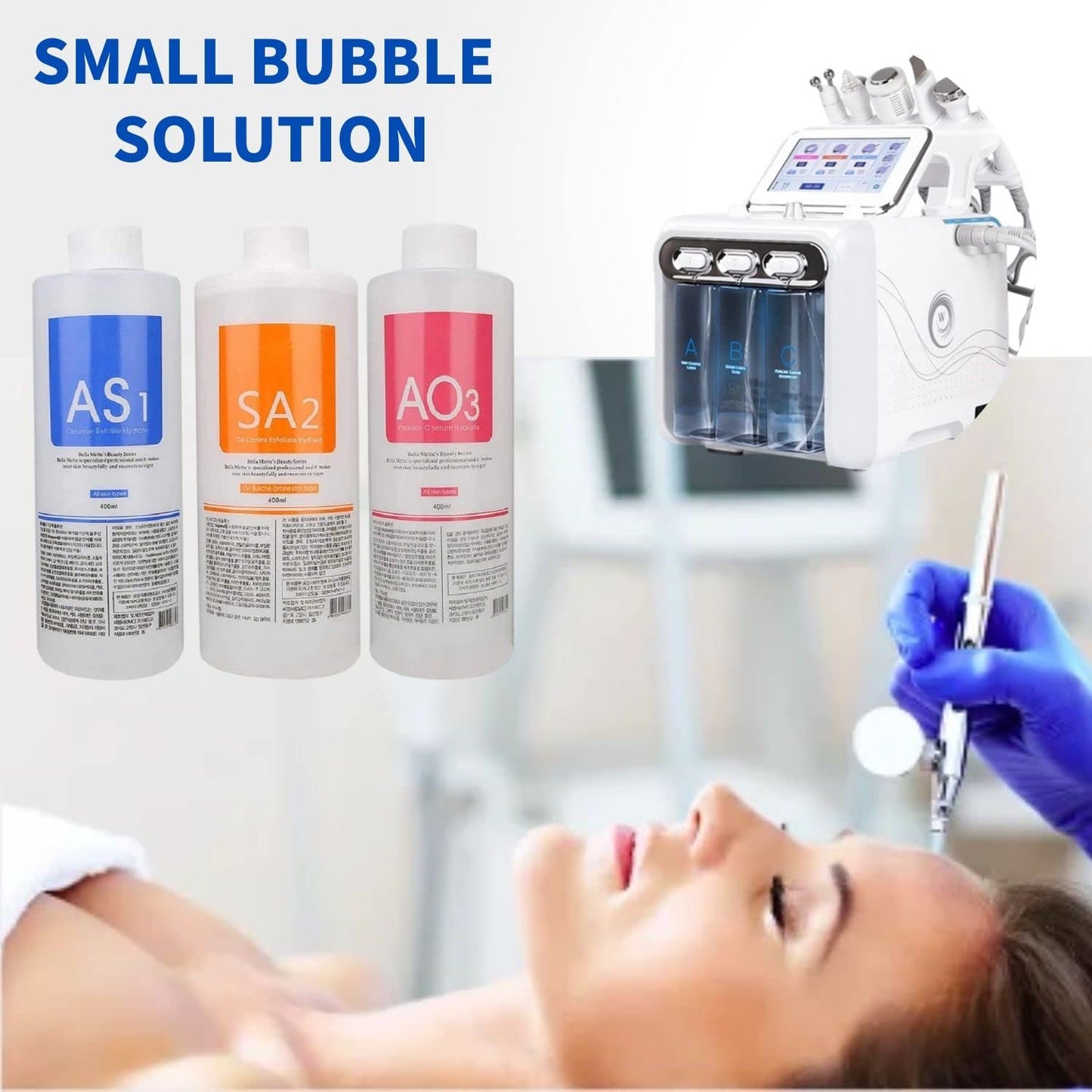 Crowsuggy Aqua Peeling Solution AS1, SA2, and AO3 for Facial Cleansing, Top Salon Skin Scrub, Hydra Skin Scrub Special, Small Bubble Solution (3 Bottle x 400ml)