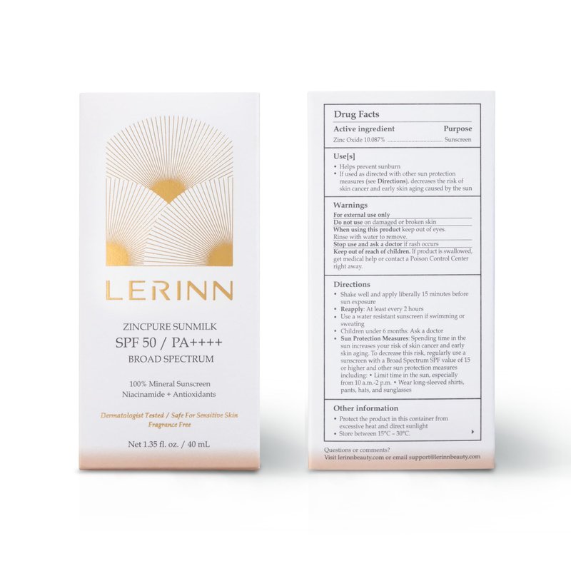 Lerinn Zinc Oxide Mineral Sunscreen SPF 50 PA++++ | No White Cast Face SPF | Lightweight Daily Sunscreen for Sensitive Skin | Broad Spectrum UVA/UVB | Fragrance Free | Reef-Safe (40ml)