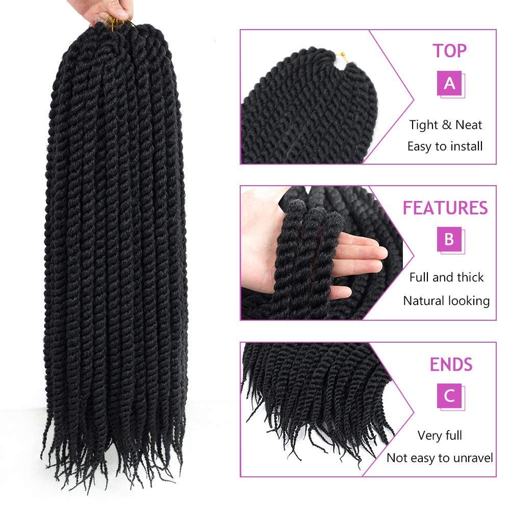 Admutty Havana Twist Crochet Hair, Jumbo Senegalese Twist Pre-Looped Synthetic Braiding Hair for Women, Soft & Lightweight Pre-Twisted Crochet Braids