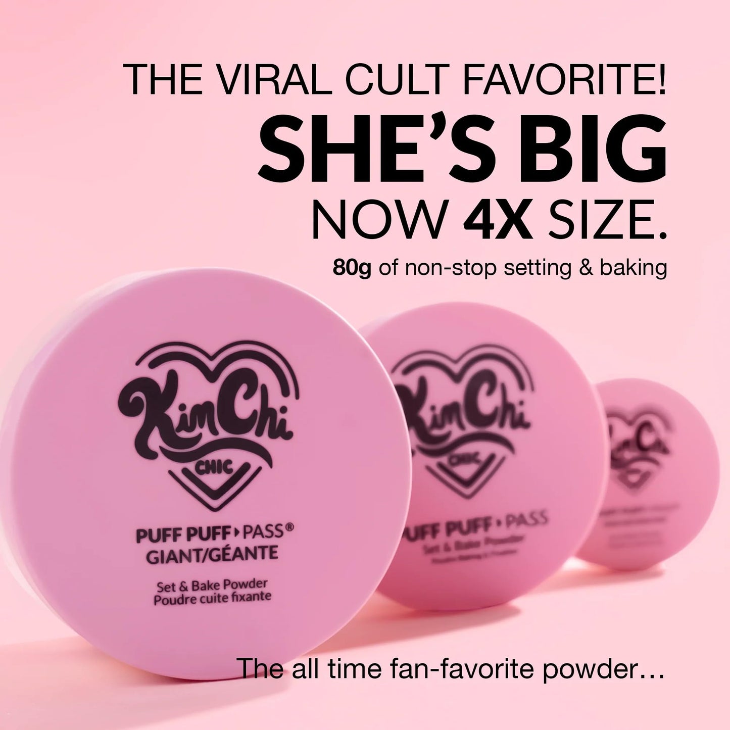 KimChiChic Beauty Giant Puff Puff Pass Set & Bake Powder - Loose Setting Powder with Rice Powder & Vitamin E, Finely Milled for All Day Wear, Translucent 80g