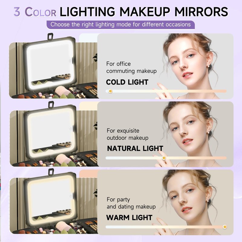 Leeora&Leekoo Makeup Box with Lighted Mirror,Portable Makeup Train Case Organizer (Pink)