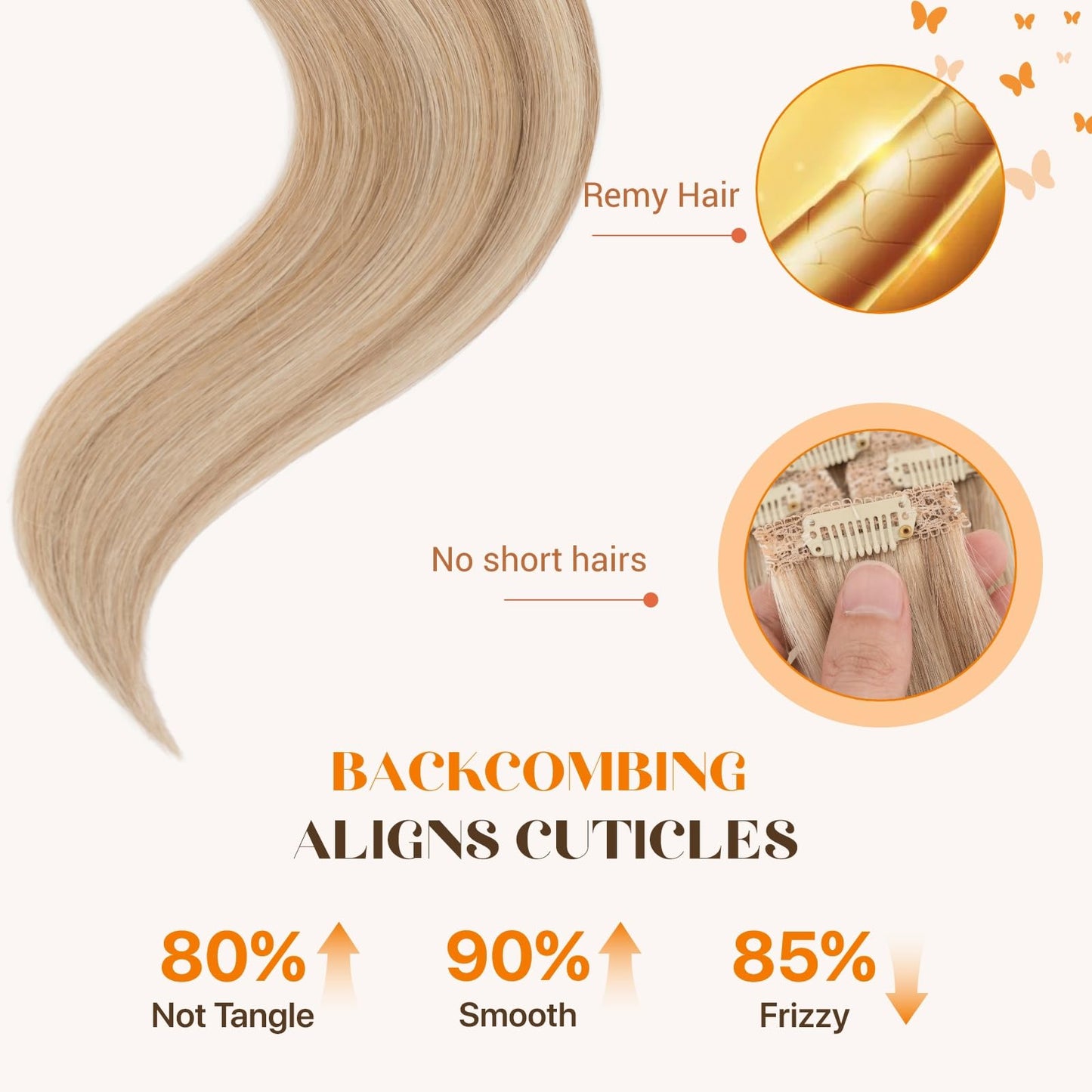 TESSHAIR 6PCS Clip in Hair Extensions Real Human Hair Short Clip in Extensions for Women Short Straight Hairpieces to Add Volume and Highlights 14 Inch Golden Brown & Bleach Blonde