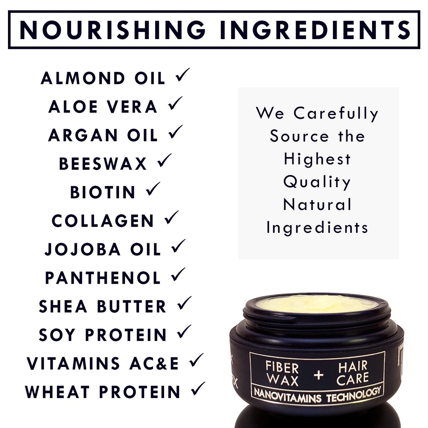 MaxWax Natural Hair Fiber Wax With Hair Care Treatment Natural Ingredients Nanovitamins and Essential Oils. Paraben Free. Helps Repair, Thicken, Strengthen, Grow and Protect Hair