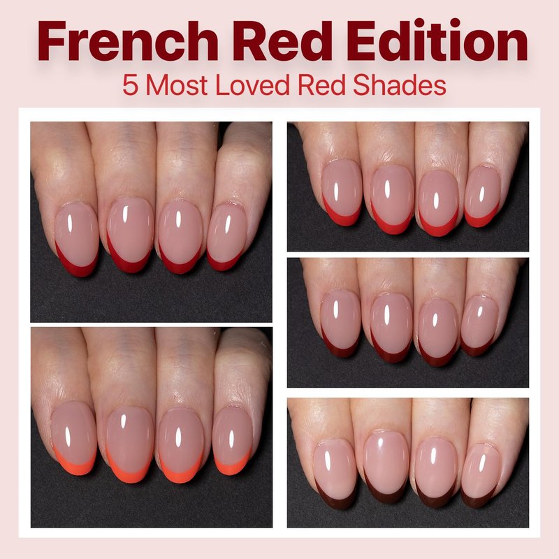 SXC Cosmetics French Tip Press On Nails – Red Series, Extra Short Almond Fake Nails X-Pro Tips Starter Kit | 160PCS, 16 Sizes, 5 Styles, Beginner-Friendly