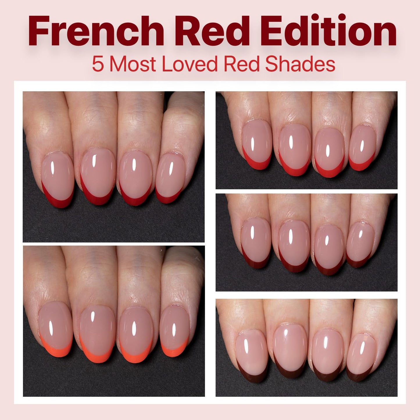 SXC Cosmetics French Tip Press On Nails – Red Series, Extra Short Almond Fake Nails X-Pro Tips Starter Kit | 160PCS, 16 Sizes, 5 Styles, Beginner-Friendly