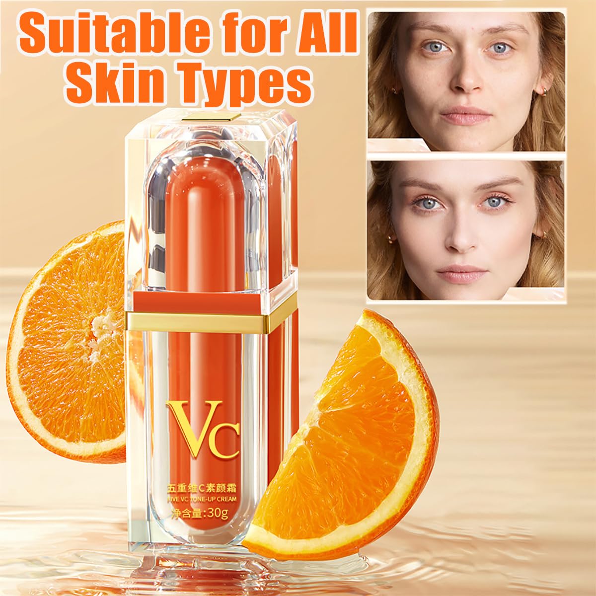XIRUJNFD Vitamin C Makeup Tone Up Cream, Five Vitamin C Tone-Up Cream, Multi 4-In-1 Face, Concealer, Face Primer and Makeup (3)