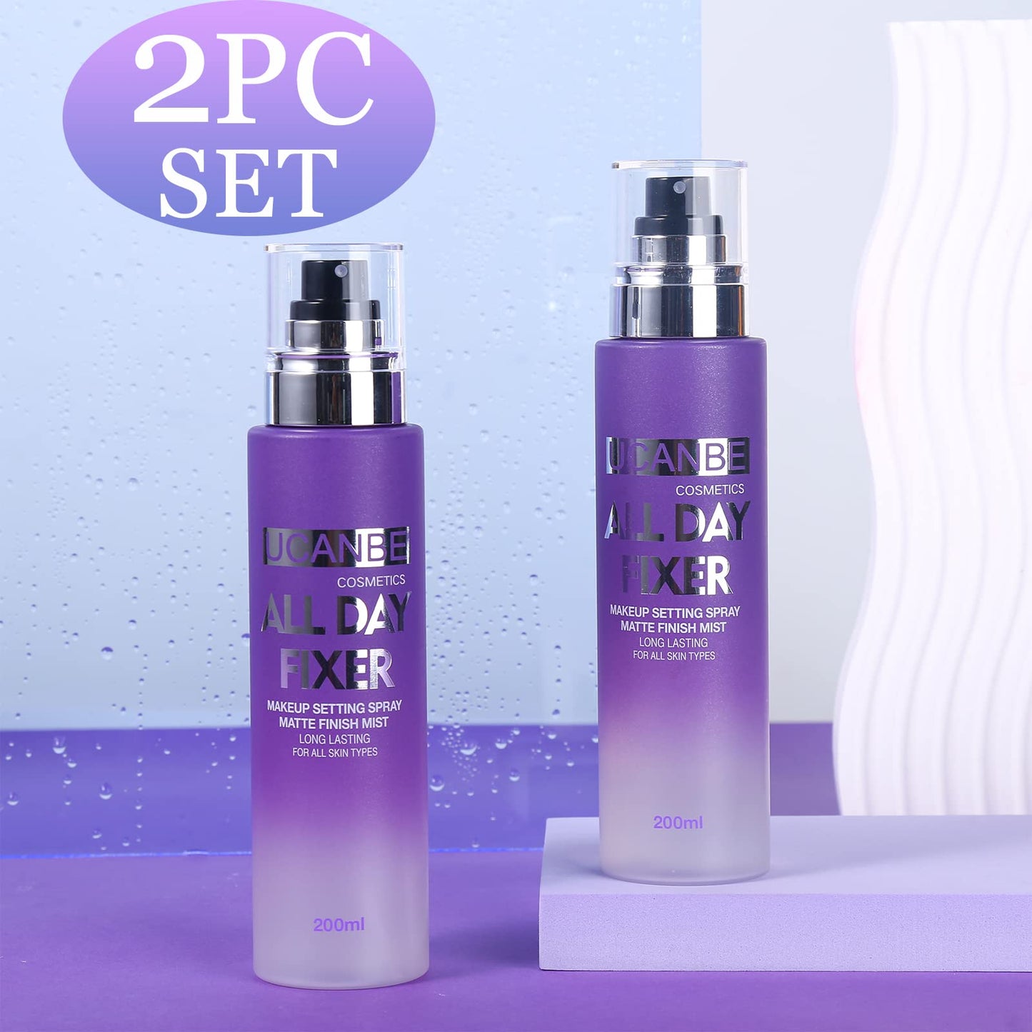 UCANBE Makeup Setting Spray - 2PC Set Matte Finishing Spray, Long Lasting Oil Control Make Up Spray, Lightweight Setting Mist for Matte Makeup Look