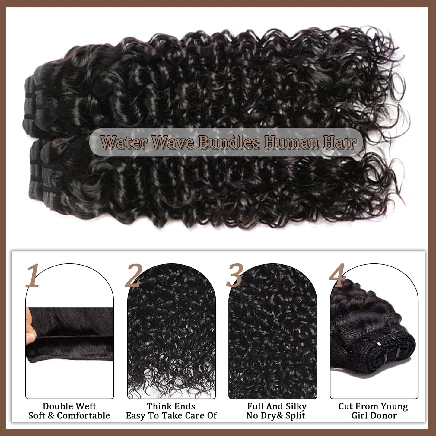 12A Water Wave Human Hair Bundles Wet And Wavy Bundles Human Hair 100% Unprocessed Brazilian Virgin Water Curly Bundle Natural Black Color 18 Inch
