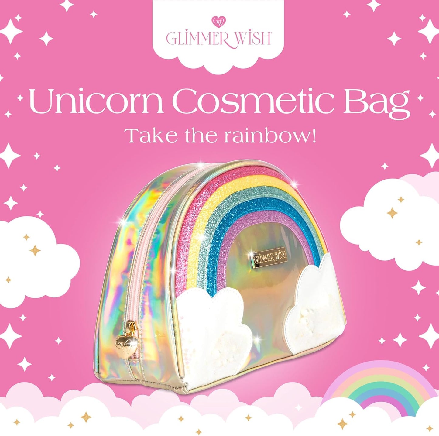 Unicorn Rainbow Cosmetic Bag - Stylish Travel Makeup Organizer | 9.3 x 4.3 x 6.7 in