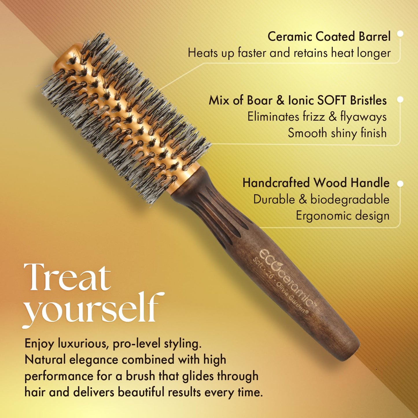 Olivia Garden EcoCeramic Soft Bristle Round Thermal Hair Brush EC-26S (2 1/8")