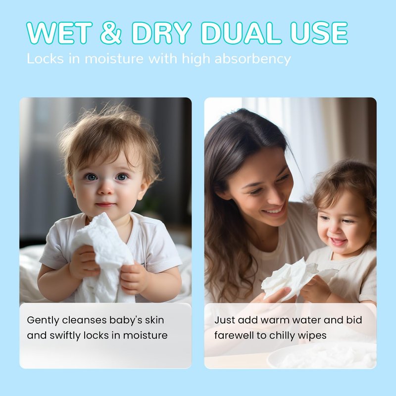 HAPPY BUM Baby Wipes, Large Dry Wipes for Baby, Unscented, Sensitive Skin, Wet and Dry Use, 600 Count, 6 Packs