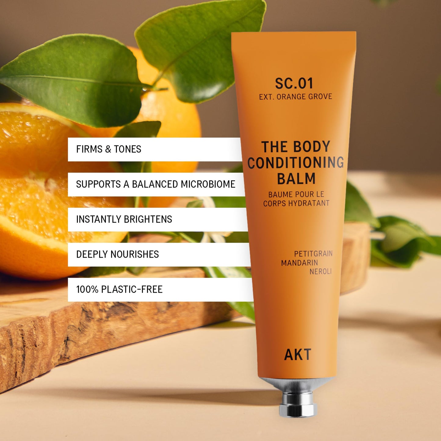 AKT The Body Conditioning Balm 3.4 Fl Oz, Firming Cream, Hydrating Body Balm with Olive Squalane & Lactic Acid, Vegan Moisturizer, Plastic Free, Sc.01 Orange Grove, All Genders